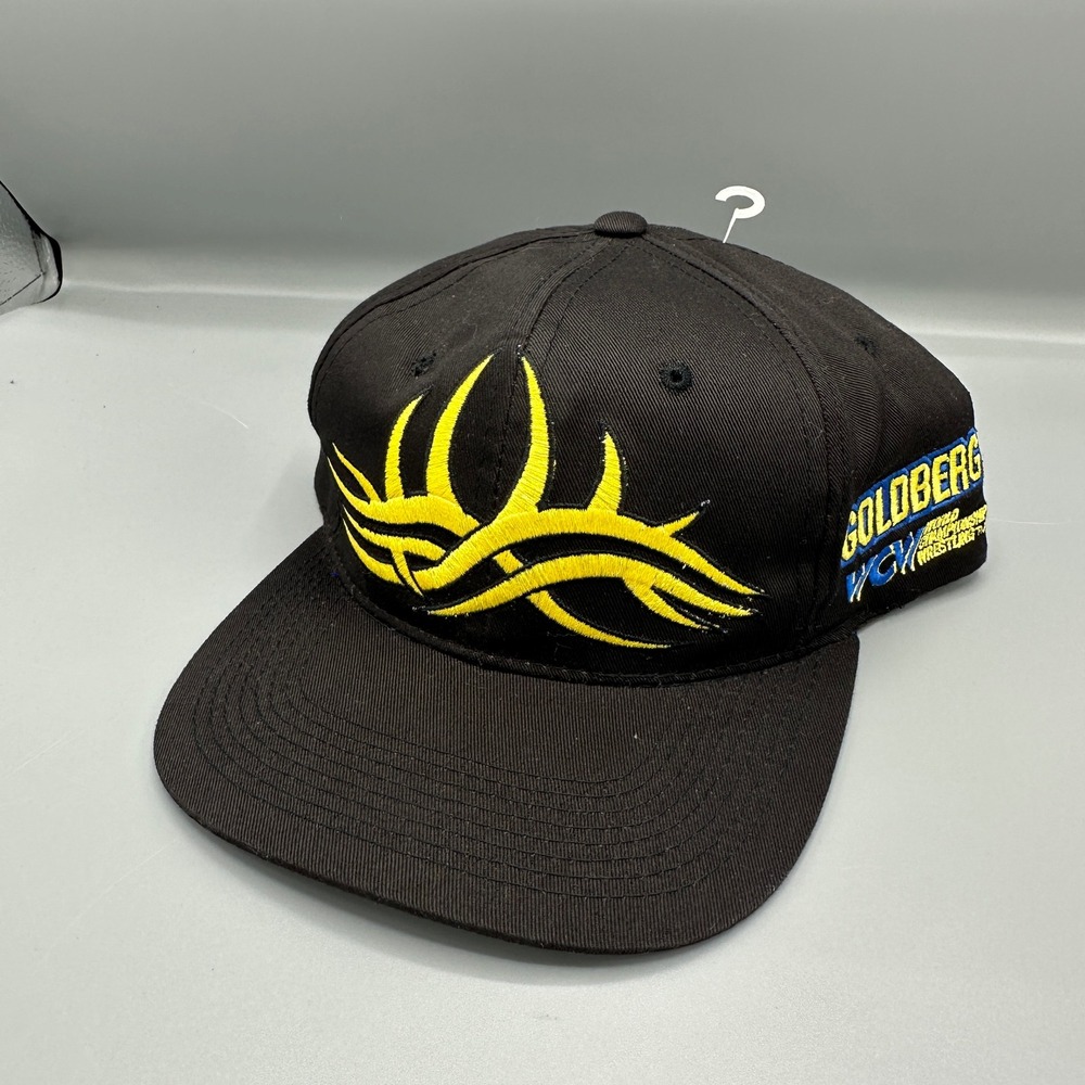 Vintage WCW Goldberg Hat Racing Champions Snapback Whos Next Tribal Black Yellow